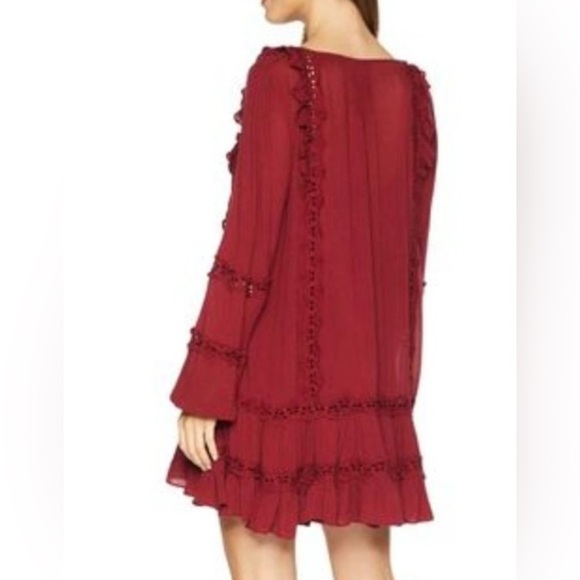 Free People Snow Angel Red Burgundy Mini Dress Oversized XS - Picture 2 of 7